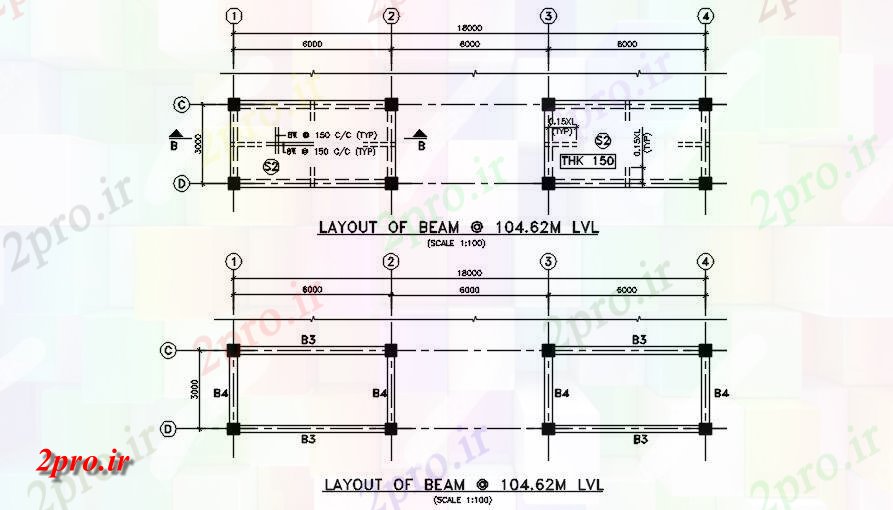 دانلود نقشه جزئیات تیر طرحی از پرتو  در   دو بعدی      (کد163635)