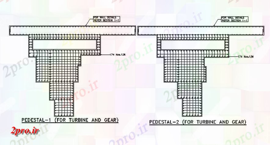 دانلود نقشه پلان مقطعی پایه برای توربین و چرخ دنده  که در             (کد163656)