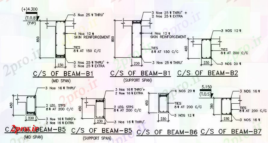 دانلود نقشه جزئیات تیر مقطع از جزئیات پرتو    اتوکد دو بعدی         (کد163665)