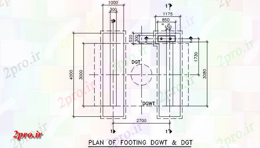 دانلود نقشه جزئیات ساخت و ساز  از جای پای DGWT و DGT   دو بعدی  (کد163719)