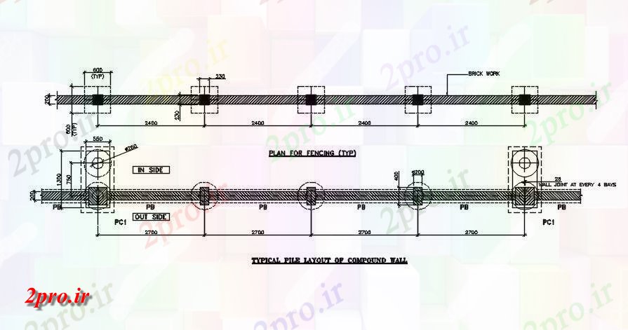 دانلود نقشه طراحی اتوکد پایه نرده جزئیات از طراحی دیوار ترکیب     (کد163740)