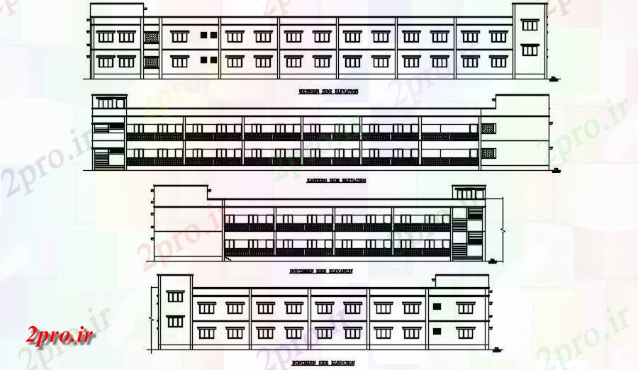دانلود نقشه پلان مقطعی نما از ساختمان مدرسه  در قالب اتوکد دو بعدی   طراحی       (کد163783)