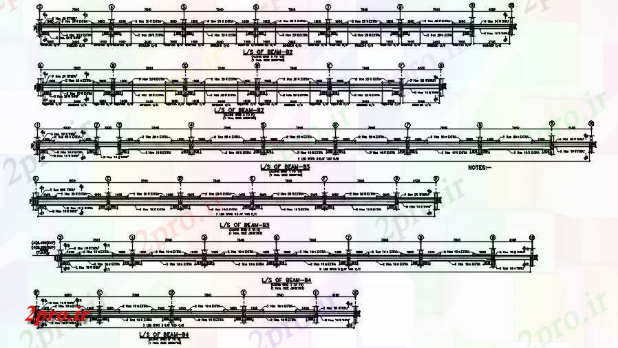 دانلود نقشه جزئیات تیر بخش طولی تیرها در اندازه های مختلف ساخت و ساز    (کد163850)