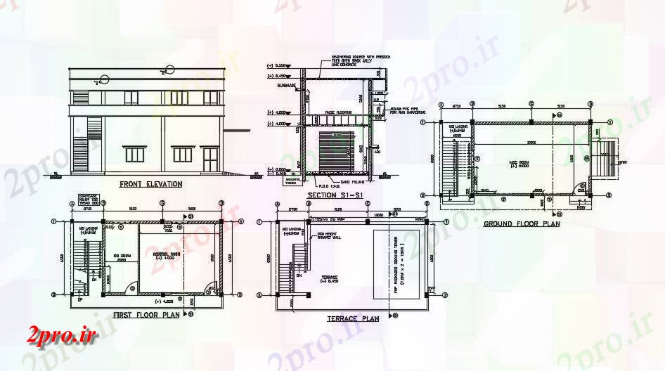 دانلود نقشه ساختمان اداری - تجاری - صنعتی جزئیات اتاق کنترل طراحی 8 در 14 متر (کد163905)