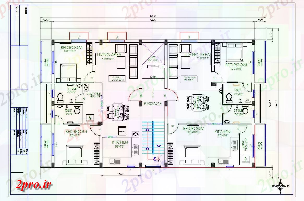 دانلود نقشه مسکونی  ، ویلایی ، آپارتمان  فوت مربع 2 BHK آپارتمان   طرحی نشیمن  (کد163909)