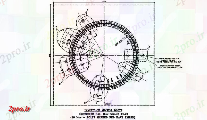 دانلود نقشه پلان مقطعی طرحی از جزئیات پیچ لنگر          (کد163938)