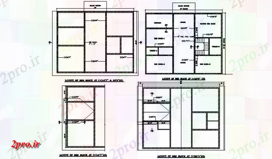 دانلود نقشه جزئیات بتن طرحی بلوک های تخت خواب یک ساختمان مسکونی    (کد163976)
