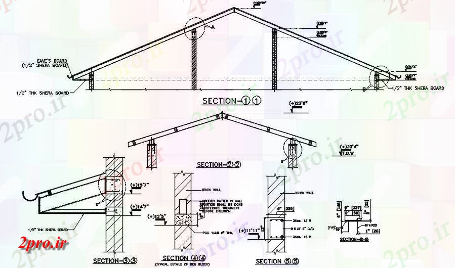 دانلود نقشه جزئیات ساخت و ساز جزئیات بخشی از سقف خرپا یک ساختمان مسکونی    (کد163978)