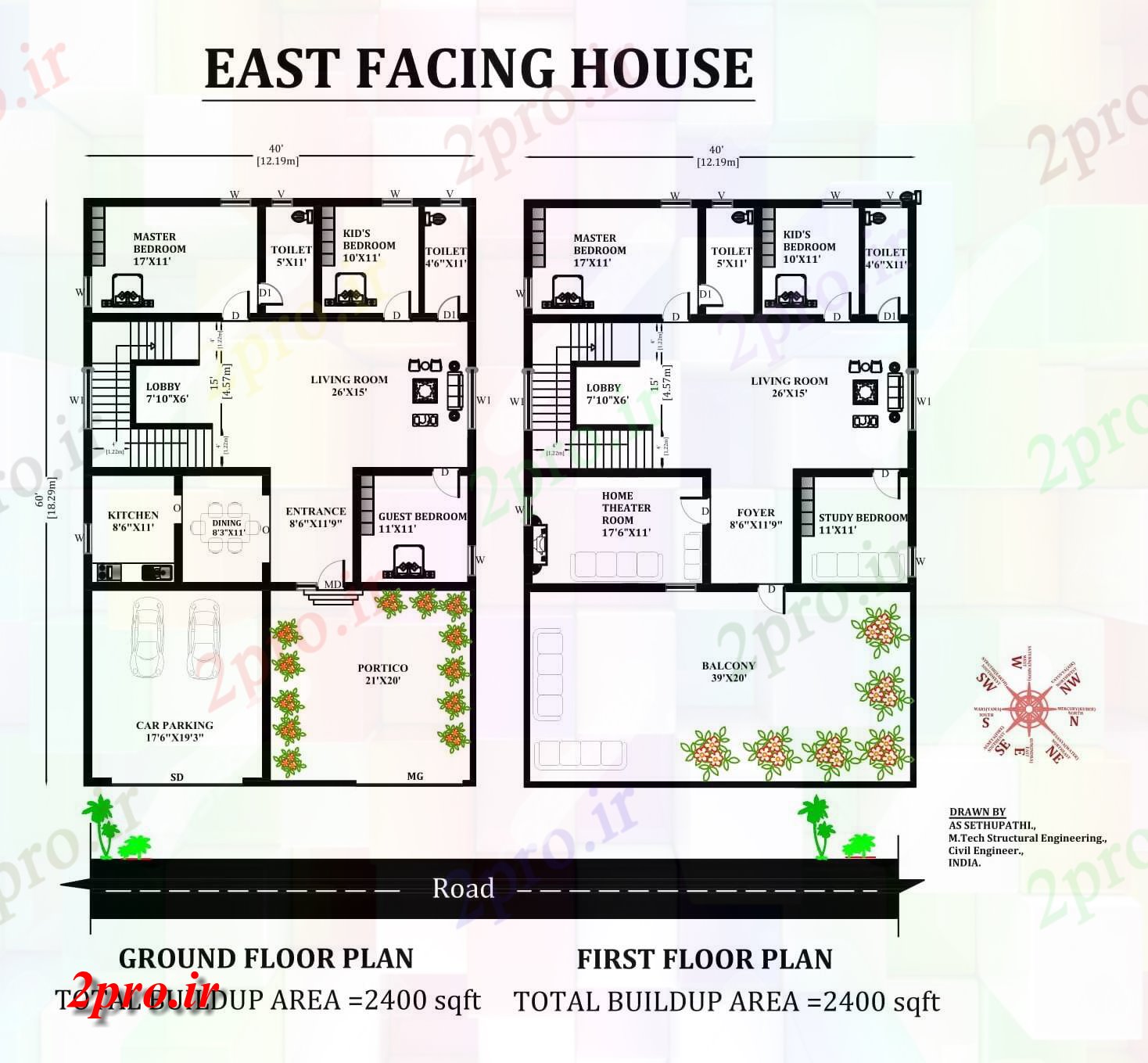 دانلود نقشه مسکونی ، ویلایی ، آپارتمان X60 شرق مواجه طرحی خانه 5bhk به عنوان در هر Vastu Shastra هستند اتوکد و PDF 12 در 18 متر (کد163999)