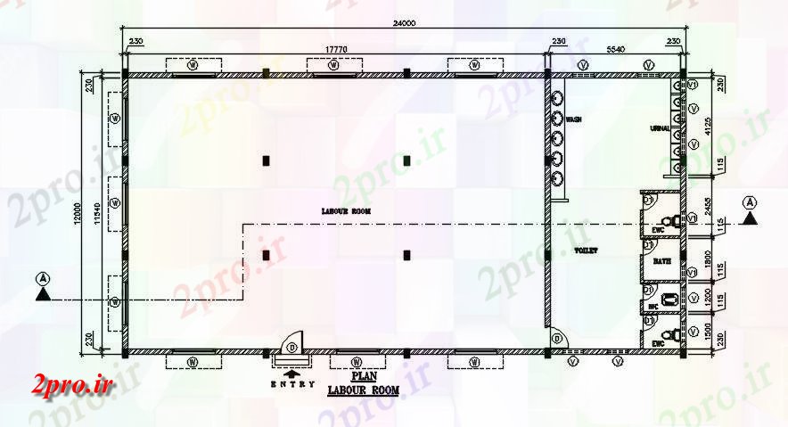 دانلود نقشه بلوک حمام اتاق کار با توالت عمومی جزئیات ستون،   (کد164006)