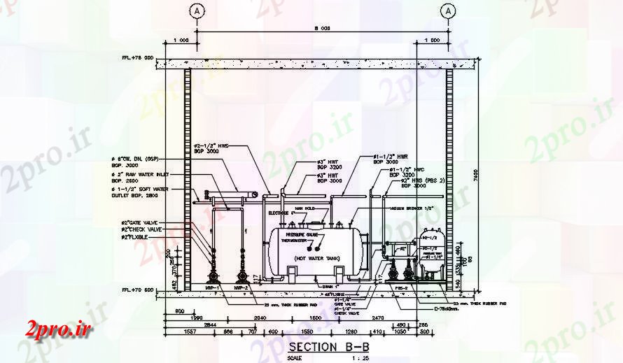 دانلود نقشه کارخانه صنعتی  ، کارگاه داغ مخزن آب در کارخانه صنعتی  ، کارگاه  (کد164036)