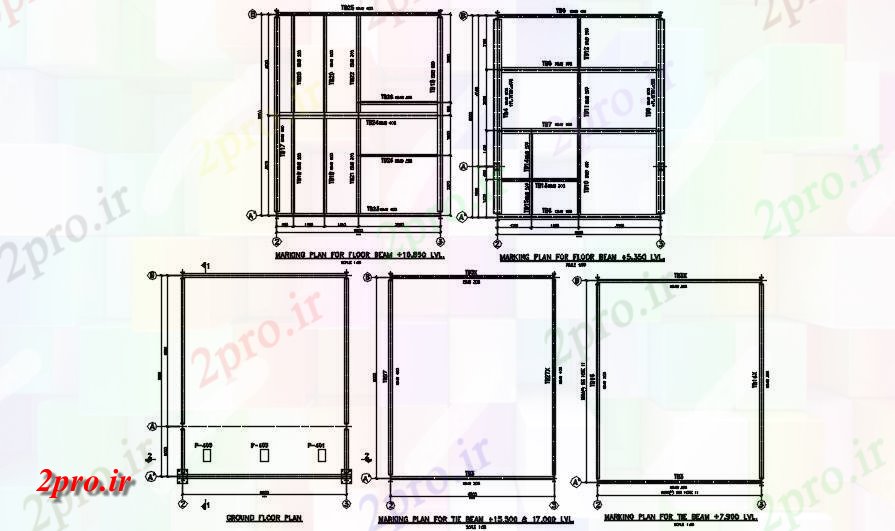 دانلود نقشه جزئیات تیر طرحی طبقه همکف و طرحی مارک از پرتو کراوات و پرتو طبقه      اتوکد         Auot  (کد164110)