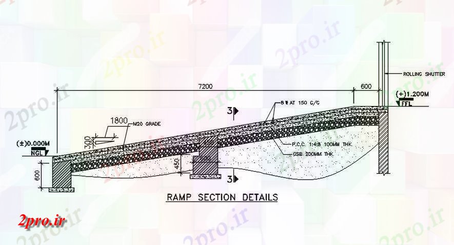 دانلود نقشه جزئیات ساخت و ساز رمپ بخش   (کد164133)
