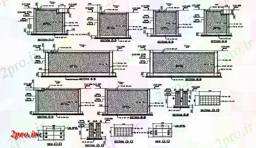 دانلود نقشه جزئیات ساخت و ساز RCC زیرزمینی مخزن بخش  (کد164145)
