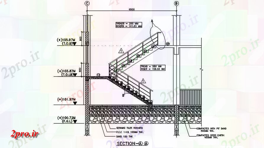 دانلود نقشه جزئیات پله و راه پله  طرحی بخش از راه پله اتاق کنترل    (کد164210)