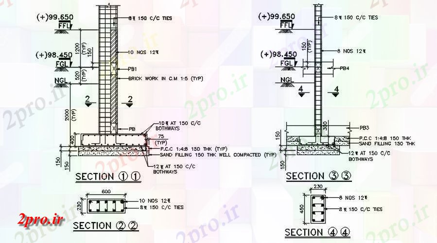 دانلود نقشه جزئیات پایه جزئیات آوردن رسم توصیف    اتوکد  این   دو بعدی  (کد164220)