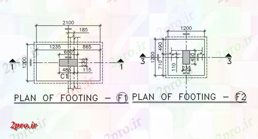 دانلود نقشه طراحی اتوکد پایه طرحی از جزئیات جای پای طراحی    اتوکد مشتق   (کد164221)