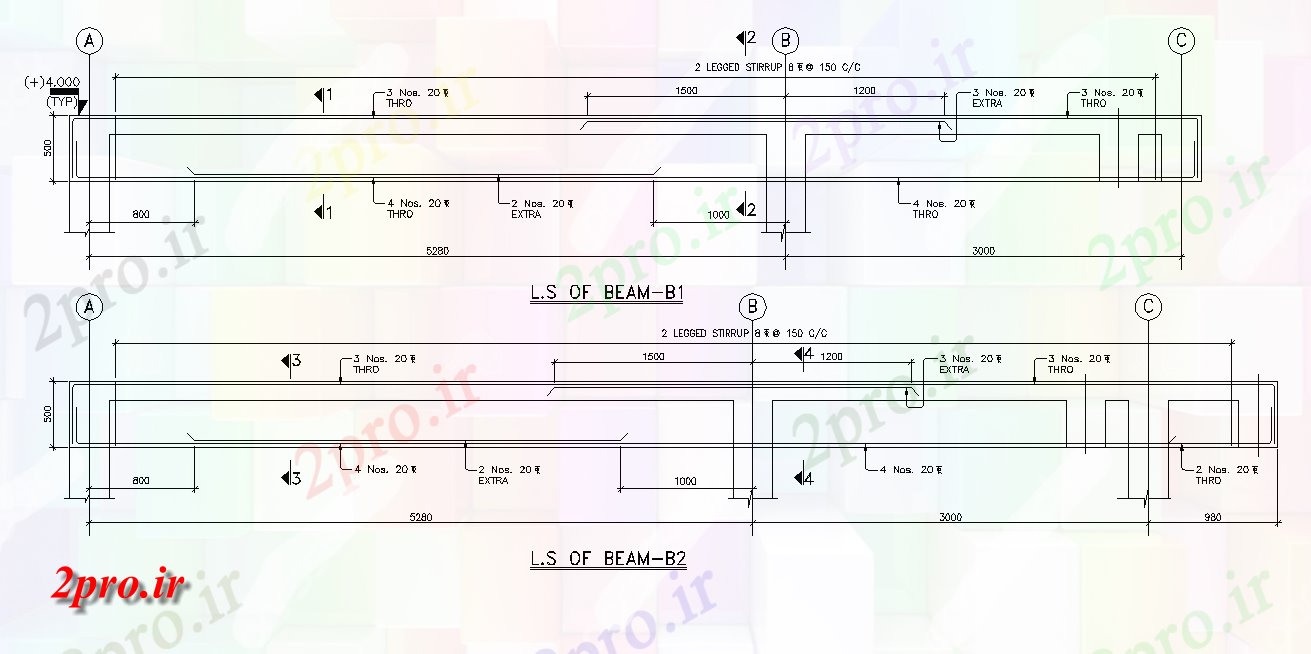 دانلود نقشه پلان مقطعی بخش طولی از جزئیات پرتو     اتوکد        دو بعدی   (کد164281)