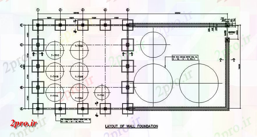 دانلود نقشه جزئیات ساخت و ساز دیوار بنیاد    (کد164305)
