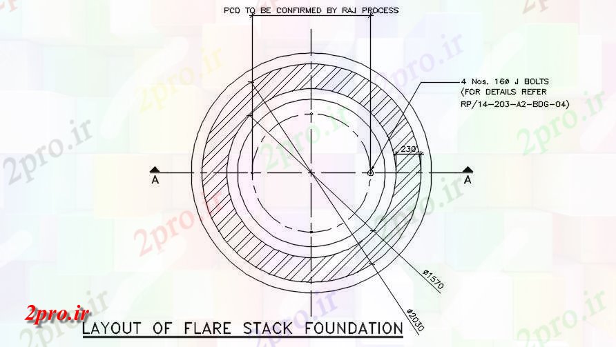 دانلود نقشه طراحی اتوکد پایه طرحی از شعله ور شدن جزئیات پایه پشته  (کد164325)