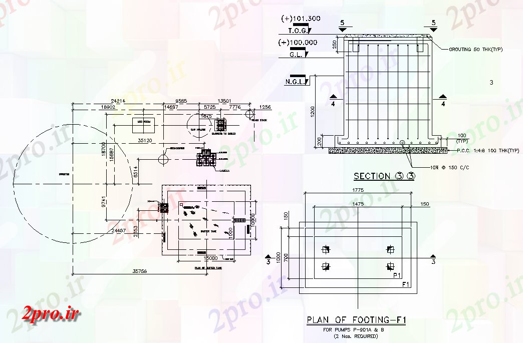 دانلود نقشه جزئیات پایه طرحی جای پای برای جزئیات پمپ     اتوکد       های دو بعدی  اتوکد (کد164348)