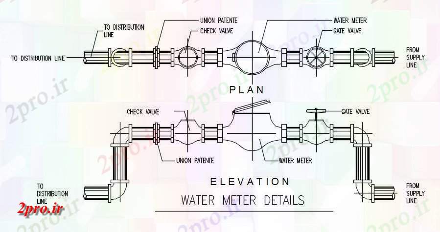 دانلود نقشه طراحی جزئیات ساختار جزئیات متر آب  (کد164463)