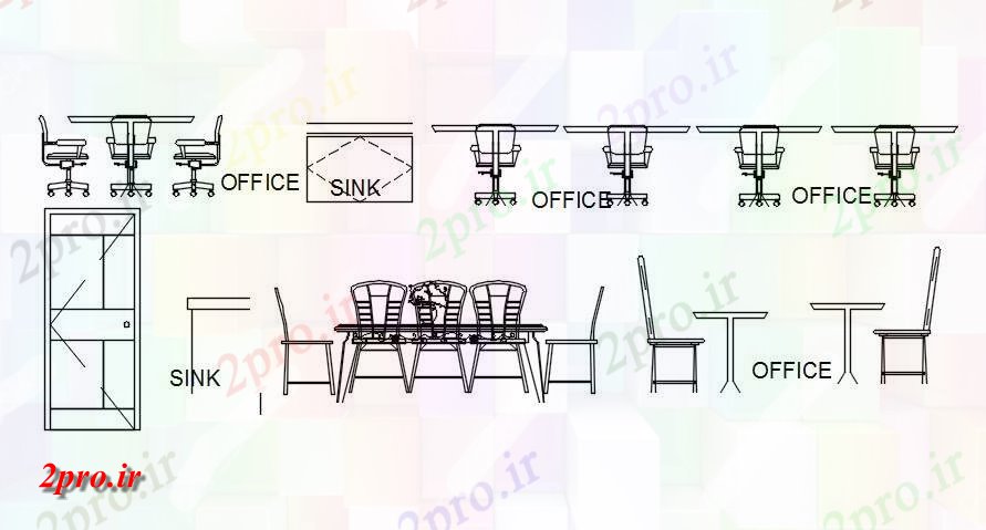 دانلود نقشه میز و صندلی صندلی اداری  ارائه   (کد164471)