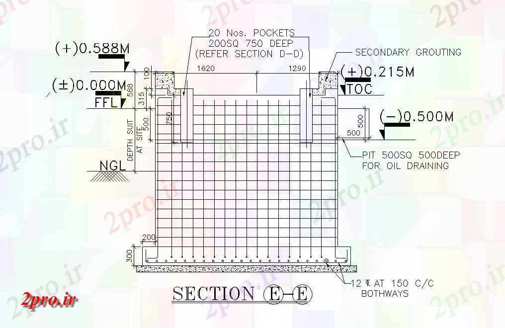 دانلود نقشه پلان مقطعی بخش از بنیاد جزئیات تقویت پمپ تغذیه دیگ بخار  شکل از    اتوکد           (کد164478)