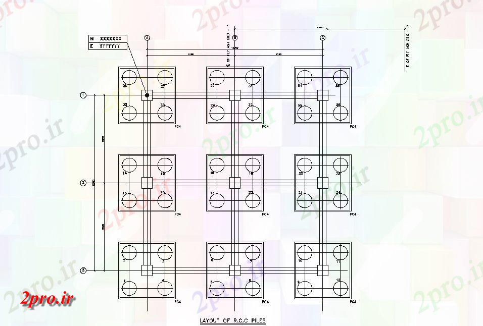 دانلود نقشه پلان مقطعی طرحی از شمع RCC و بخش از جزئیات شمع     اتوکد           (کد164481)