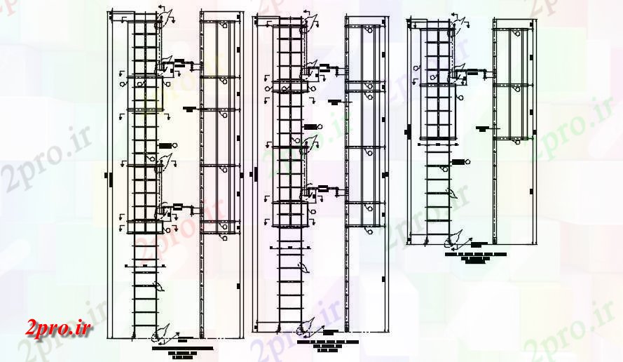 دانلود نقشه پلان مقطعی سه اندازه از جزئیات گام را از طریق نوع نردبان برای نردبان 8     اتوکد           (کد164500)