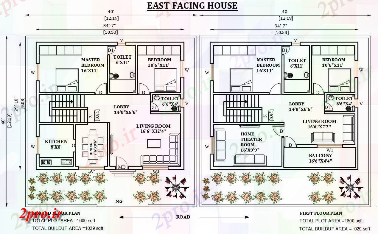 دانلود نقشه مسکونی ، ویلایی ، آپارتمان X40 شرق مواجه طرحی خانه 2bhk به عنوان در هر Vastu Shastra هستند، اتوکد و PDF 9 در 12 متر (کد164586)