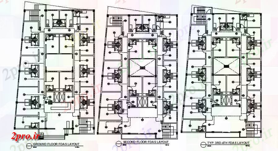 دانلود نقشه طرحی طبقه هتل 18 در 30 متر (کد164621)