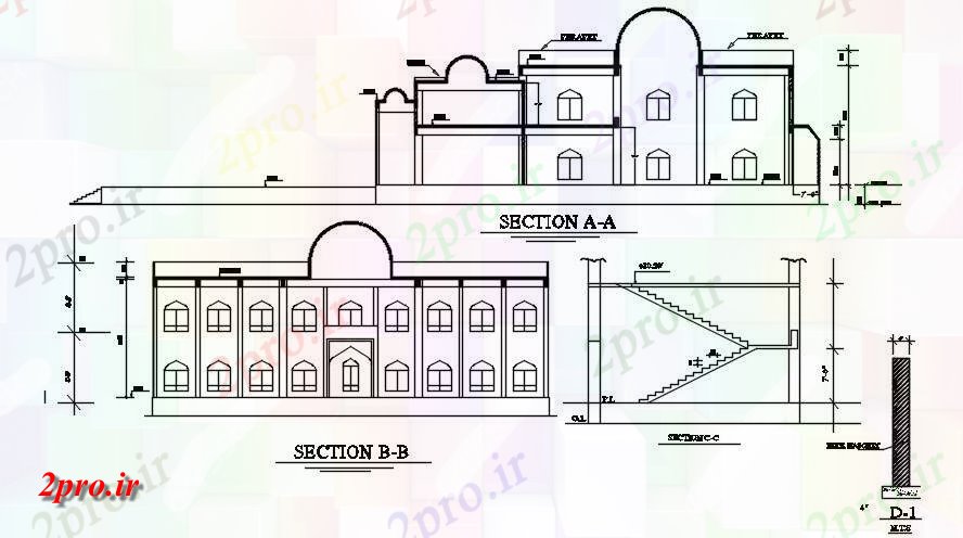 دانلود نقشه پلان مقطعی  بخش از جزئیات مسجد    اتوکد دو بعدی            (کد164668)