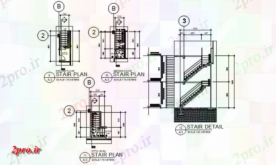 دانلود نقشه جزئیات پله و راه پله  طرحی پله از جزئیات ساختمان مسکونی          اتوکد (کد164770)