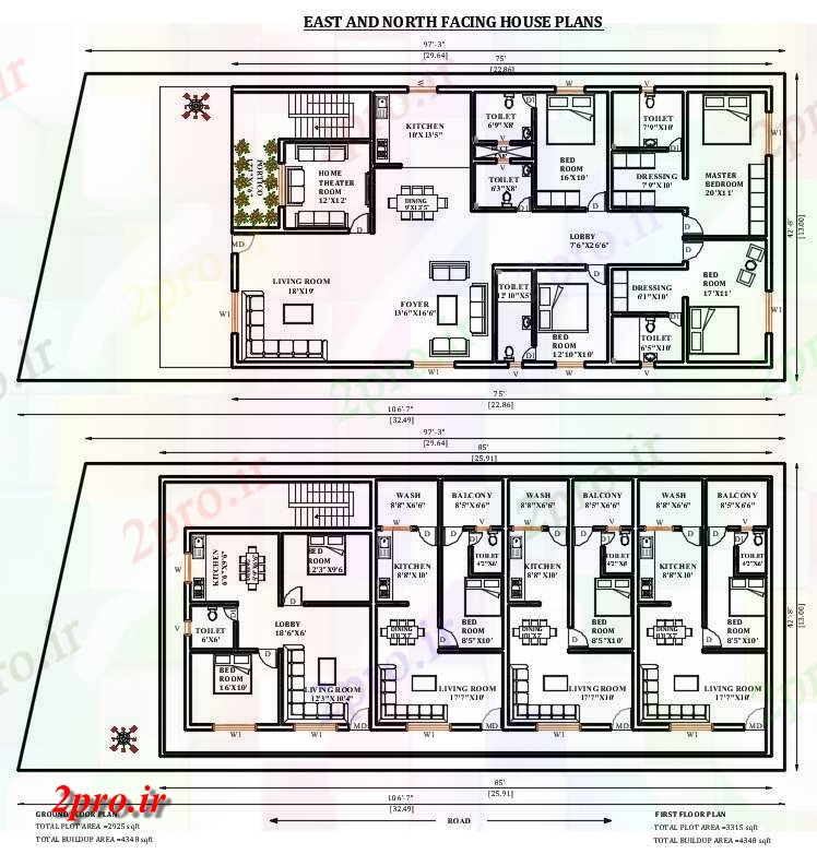 دانلود نقشه مسکونی ، ویلایی ، آپارتمان X39 شرق و شمالی طرحی خانه به عنوان در هر Vastu را Shastra اتوکد 13 در 30 متر (کد164804)