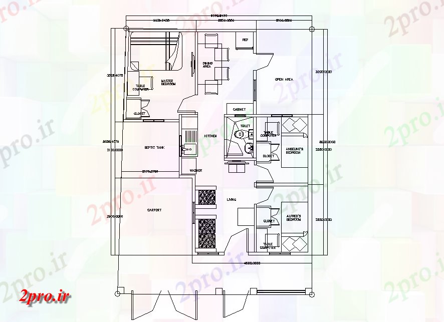 دانلود نقشه مسکونی ، ویلایی ، آپارتمان اتاق خواب اد خانه 8 در 9 متر (کد164809)