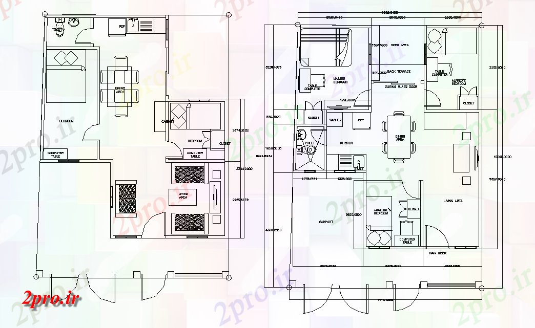 دانلود نقشه مسکونی ، ویلایی ، آپارتمان دو طبقه خانه 9 در 10 متر (کد164813)