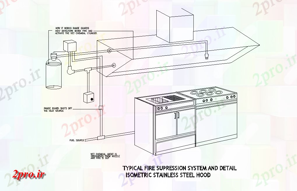 دانلود نقشه آشپزخانه آتش طراحی سیستم جزئیات نمونه  (کد164897)