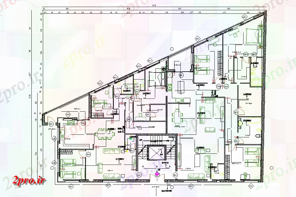 دانلود نقشه مسکونی  ، ویلایی ، آپارتمان  طرحی طبقه از جزئیات آپارتمان    (کد164924)