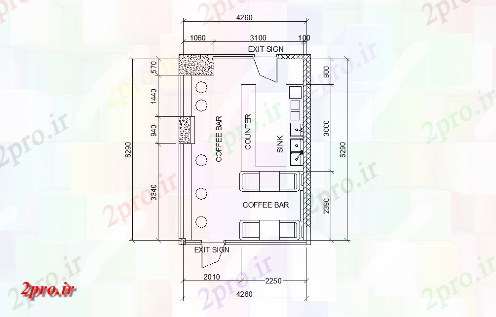 دانلود نقشه هتل - رستوران - اقامتگاه قهوه نوار 4 در 6 متر (کد164970)