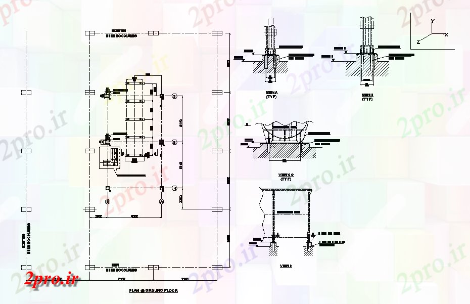 دانلود نقشه جزئیات ستون ساختمان ستون زمین طرحی طبقه  (کد165024)