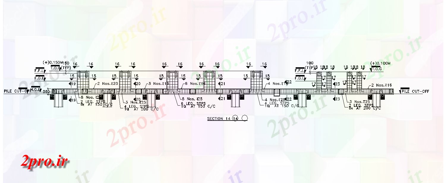 دانلود نقشه جزئیات تیر اتوکد  طرحی مقطعی از پرتو به طور مداوم از یک ساختمان    (کد165036)