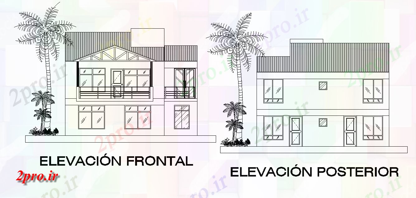 دانلود نقشه مسکونی  ، ویلایی ، آپارتمان  نما و خلفی elevacion جزئیات جبهه  مدل         (کد165096)