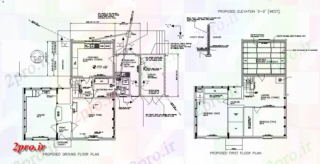 دانلود نقشه مسکونی ، ویلایی ، آپارتمان پیشنهادی طرحی طبقه همکف و اول جزئیات طرحی طبقه اتوکد 11 در 16 متر (کد165104)
