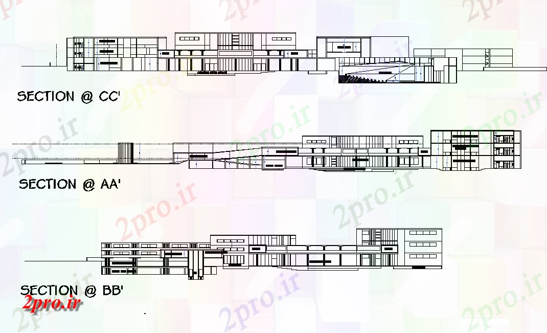 دانلود نقشه پلان مقطعی  بخش از جزئیات ساختمان چند منظوره     اتوکد     (کد165122)