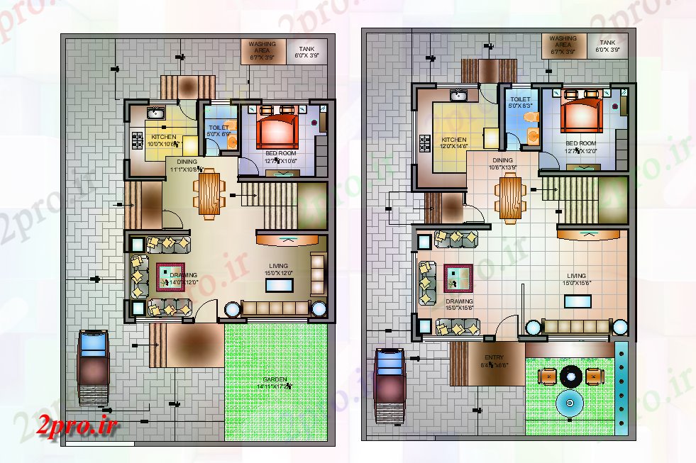 دانلود نقشه خانه های کوچک ، نگهبانی ، سازمانی - طرحی 38'x60 از خانه ویلا اتوکد 12 در 18 متر (کد165132)