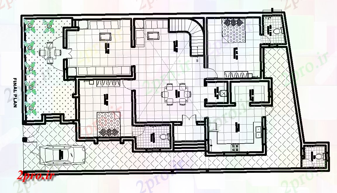 دانلود نقشه خانه های کوچک ، نگهبانی ، سازمانی - طرحی طبقه همکف 38'x60 از خانه ویلا اتوکد 12 در 23 متر (کد165134)
