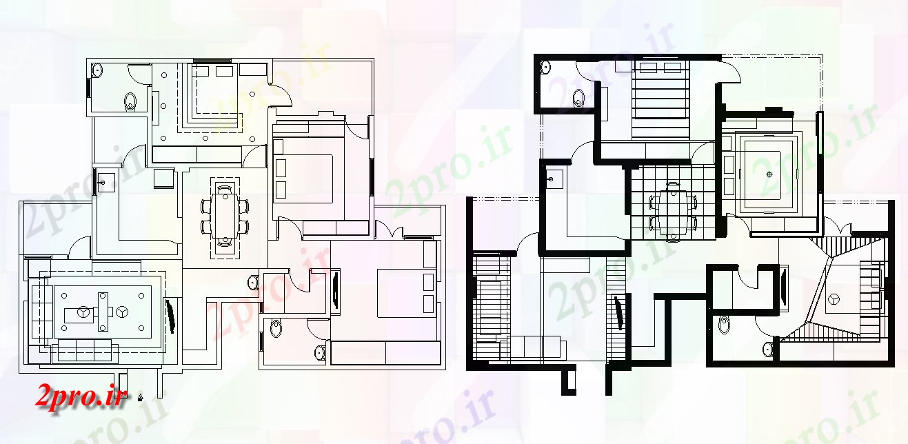 دانلود نقشه خانه های کوچک ، نگهبانی ، سازمانی - طبقه همکف و اول طرحی طبقه از خانه ویلا اتوکد 10 در 13 متر (کد165135)