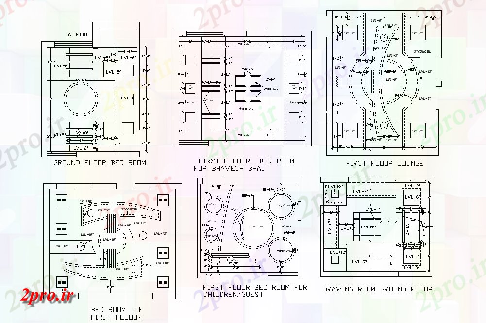 دانلود نقشه خانه های کوچک ، نگهبانی ، سازمانی - جزئیات سقف از هر اتاق از خانه ویلا 5 در 6 متر (کد165136)