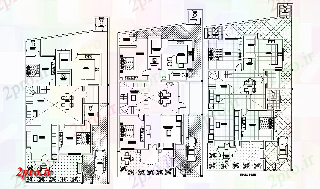 دانلود نقشه خانه های کوچک ، نگهبانی ، سازمانی - زیبا طرحی خانه ویلا اتوکد 12 در 23 متر (کد165157)